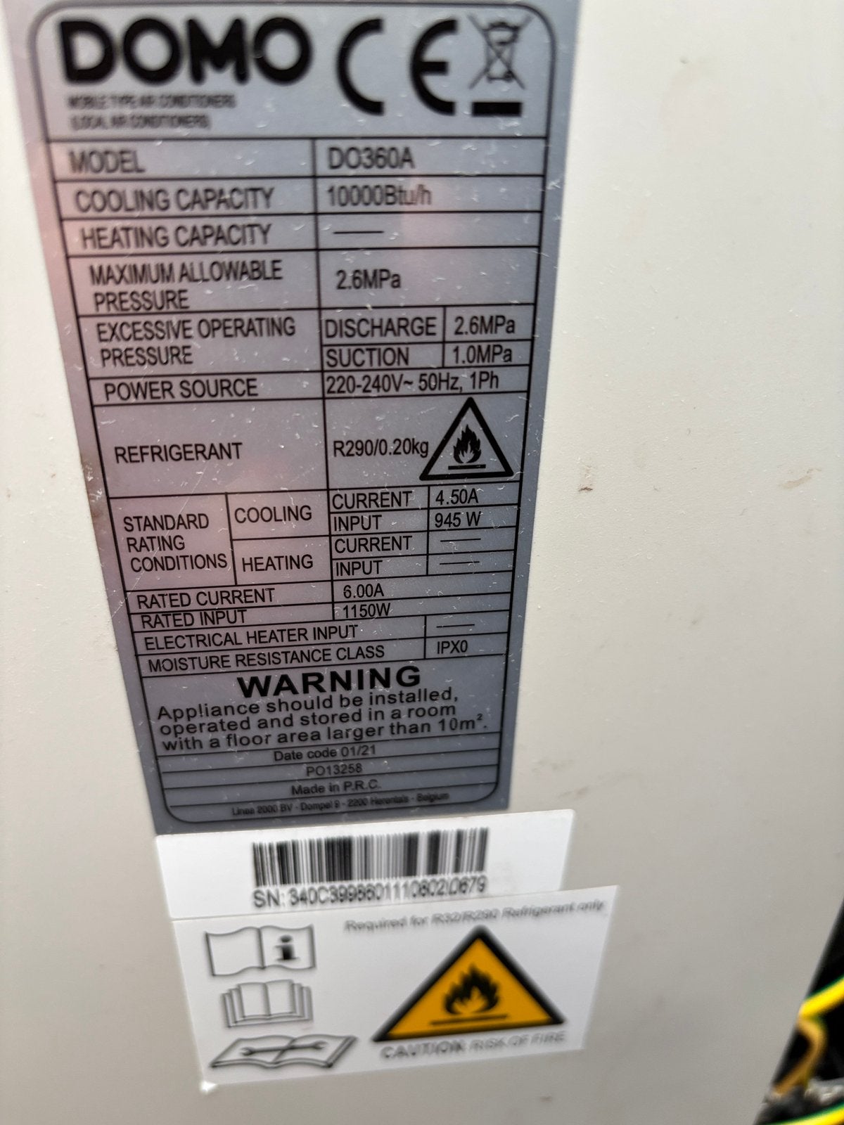DOMO DO360A airconditioner, Ophalen, Zo goed als nieuw