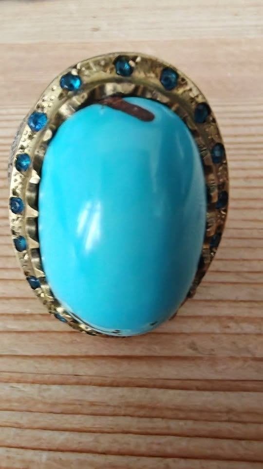 Bague artisanale homme argent 925 Turquoise/topazes bleues, Bijoux, Sacs & Beauté, Bagues, Comme neuf, Enlèvement, Avec pierre précieuse