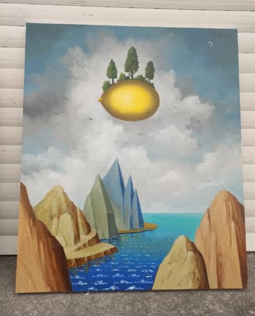 huile sur panneau l ile perdu signe carl prevot, Antiquités & Art, Enlèvement ou Envoi, Panneau