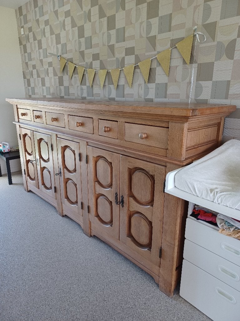 Massieve houten dressoir en barkast, Maison & Meubles, Armoires | Dressoirs, Utilisé, Avec tiroir(s), Avec porte(s), Enlèvement