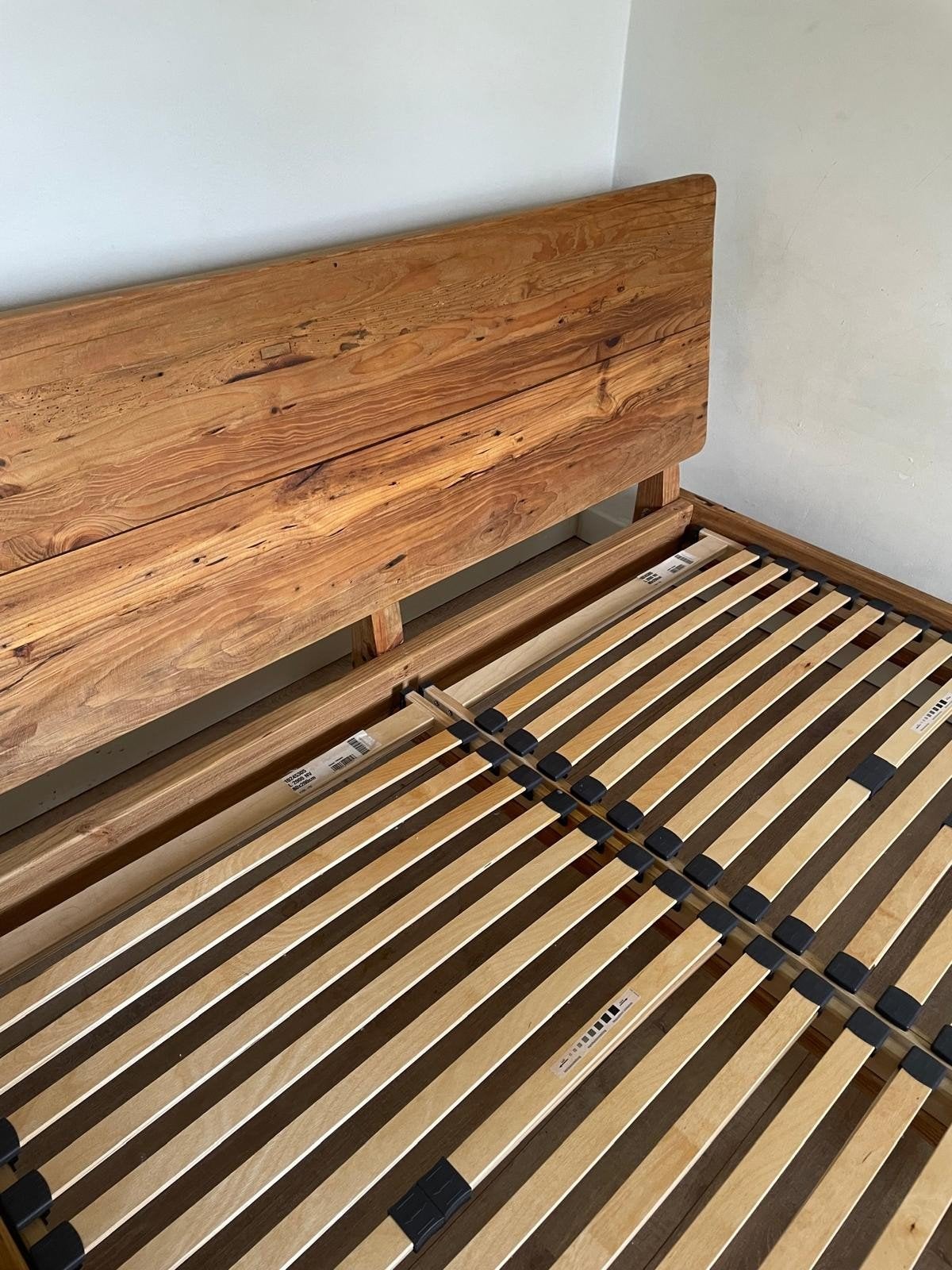 volhouten bed met 2 lattenbodems te koop, Hardhout, Brun, Enlèvement, Utilisé