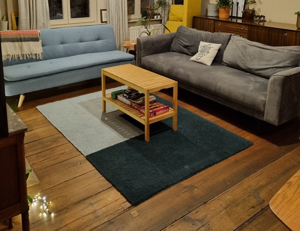 IKEA KONGSTRUP vloerkleed 133x195cm – lichtblauw/petrolgroen, 150 à 200 cm, 100 à 150 cm, Enlèvement, Utilisé