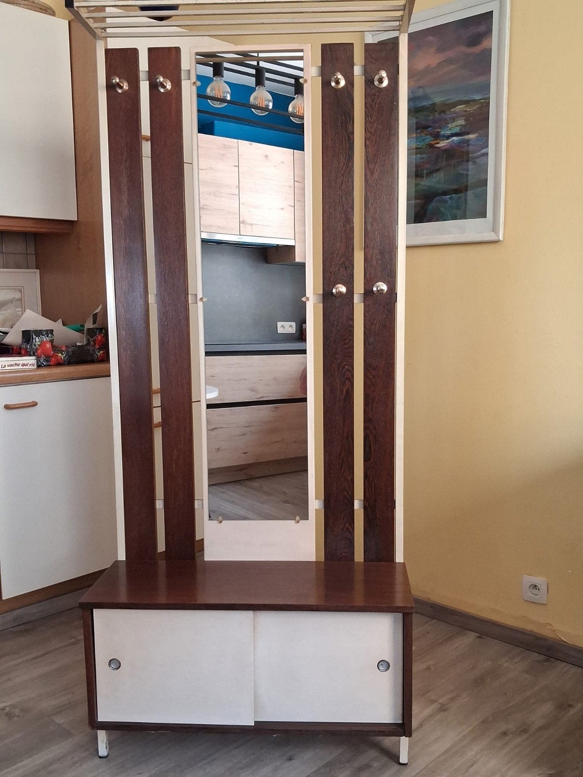 Vintage kapstok/halkast met spiegel, Huis en Inrichting, Kasten | Vitrinekasten, Ophalen, Gebruikt