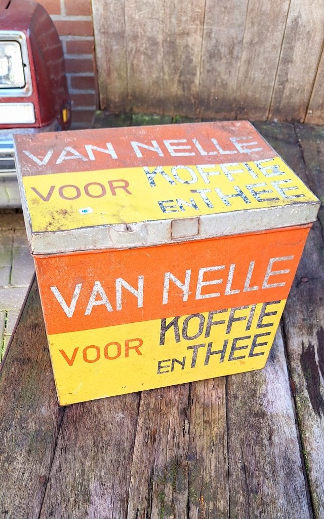 Oud winkelblik van Van Nelle voor koffie en thee., Verzamelen, Ophalen of Verzenden, Gebruikt, Koffie, Van Nelle