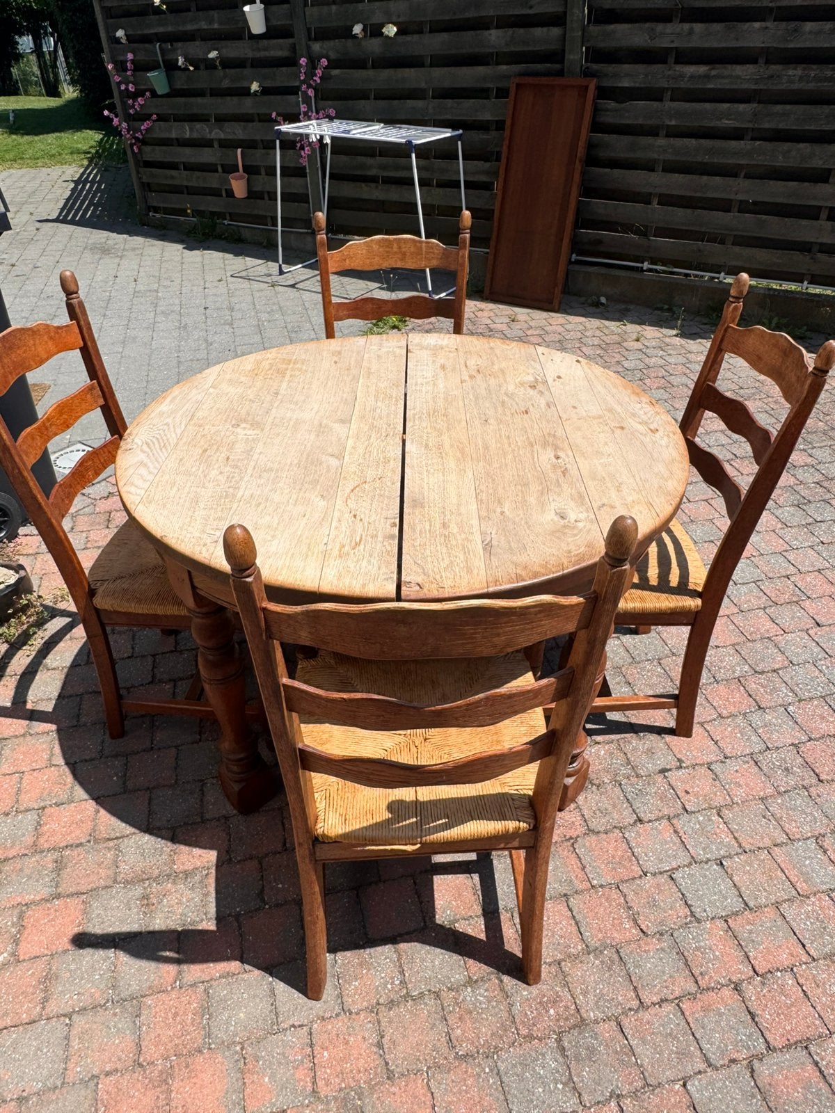 Table a manger en boos massif vintage extensible avec 6 ch, Ophalen, Gebruikt, Vintage, 6 tot 8 stoelen