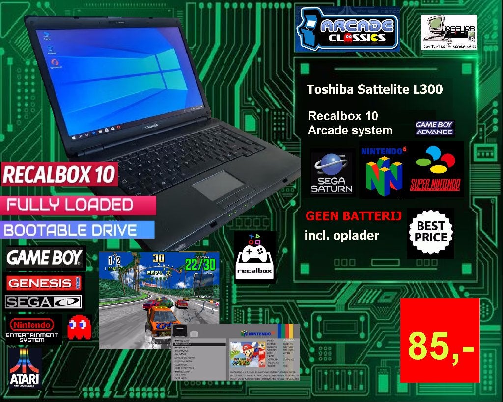 Toshiba laptop + recalbox10 arcade system, Informatique & Logiciels, Ordinateurs Vintage, Enlèvement