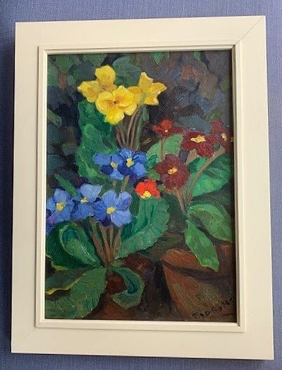 bloeiende planten in potten - F.J.D. Boers 1914 (Luik) -1987, Antiek en Kunst, Kunst | Schilderijen | Klassiek, Bloemen, Impressionistisch