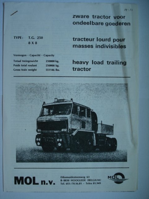 MOL T.G. 250 8x8 zware tractor 1982 kopie van Brochure Catal, Verzenden, Gelezen, MOL MOL, Vrachtwagen