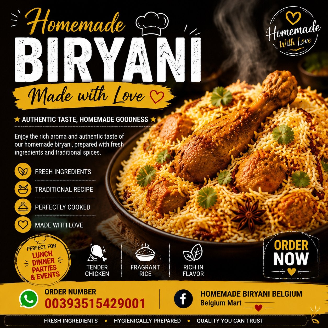 Biryani indien/pakistanais maison, Enlèvement ou Envoi