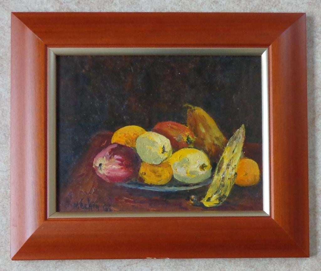 JACQUES MECHIN / STILLEVEN FRUIT / OLIEVERF / 41x49cm KADER, Enlèvement ou Envoi