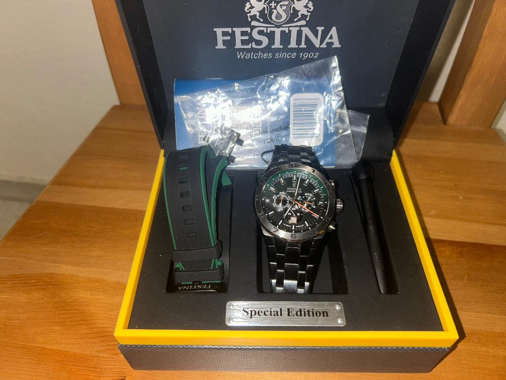 Festina limited edition, Handtassen en Accessoires, Horloges | Heren, Staal, Staal, Polshorloge, Zo goed als nieuw