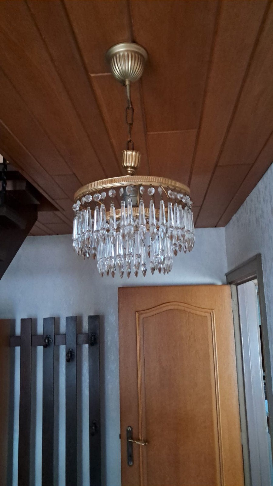crystalen luster/ wandlamp/een wandlamp in geel koper, Ophalen, Gebruikt, Glas, Antiek
