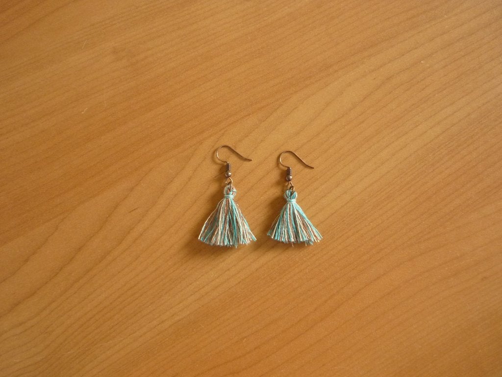 Koperkleurige oorbellen met turquoise tassel slinger hanger, Bijoux, Sacs & Beauté, Boucles d'oreilles, Enlèvement ou Envoi, Vert