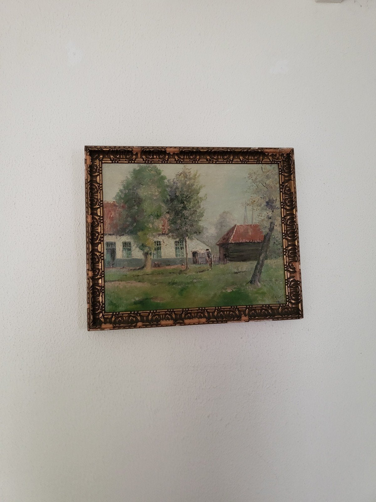 Schilderij hoeve, Antiek en Kunst, Ophalen, Gesigneerd