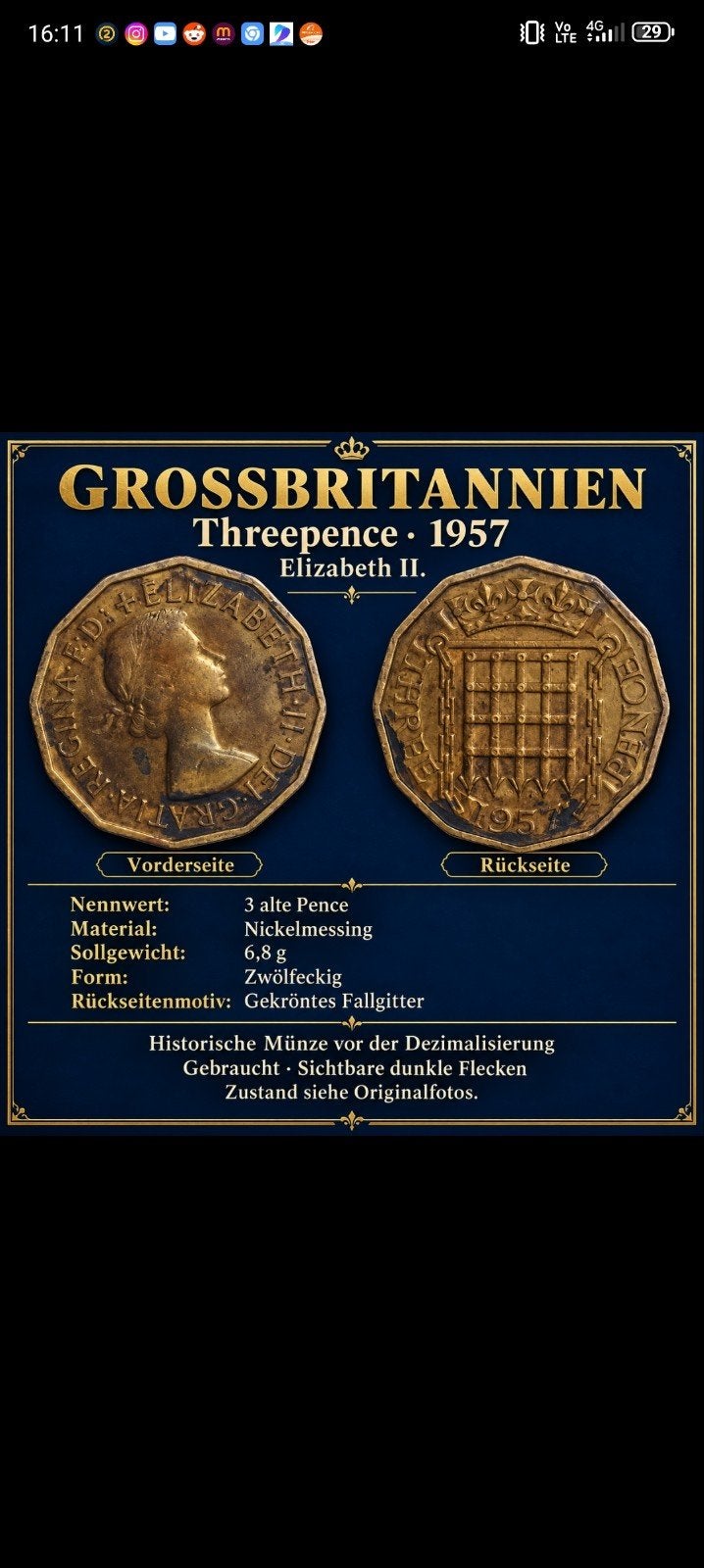pièce Elizabeth 1957, Timbres & Monnaies, Enlèvement ou Envoi