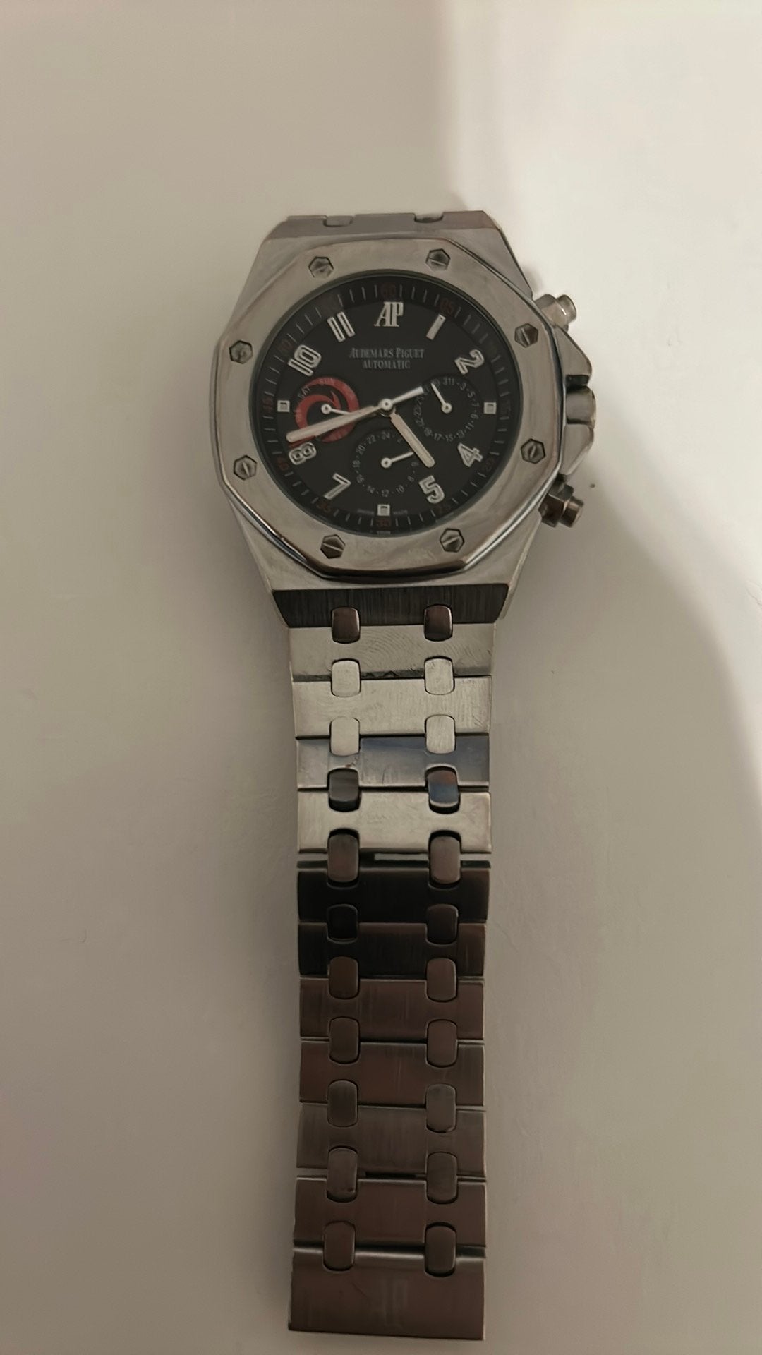 Stalen Herenhorloge – AP Royal Oak Model(Zwart/ Zilver), Handtassen en Accessoires, Ophalen of Verzenden, Zo goed als nieuw, Zilver