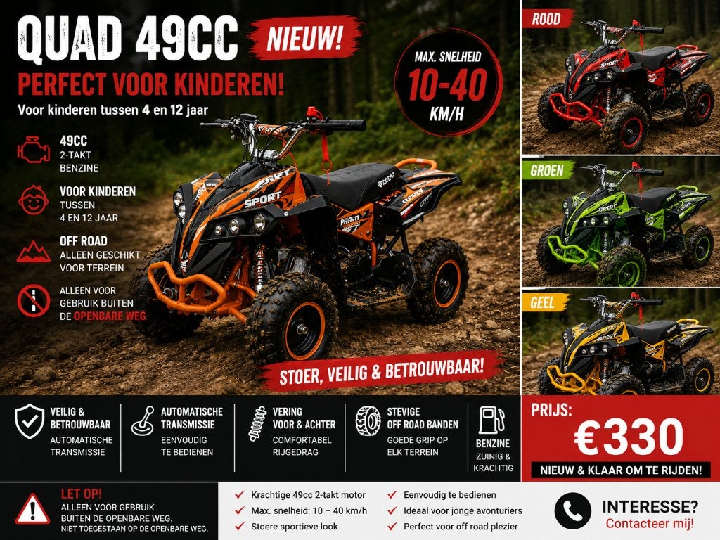 ️ Nieuwe kinderquad 49cc – €330, Fietsen en Brommers, Ophalen, Nieuw, 49 cc, Overige typen
