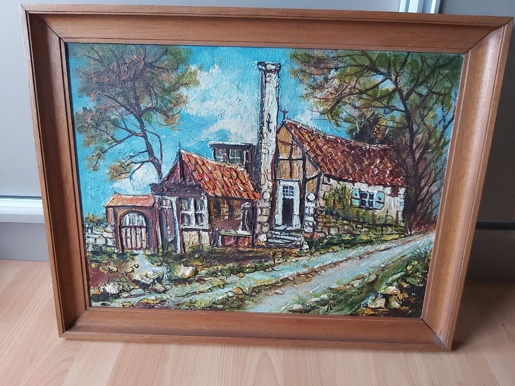 schilderij boerderij, Antiquités & Art, Art | Peinture | Classique, Enlèvement, Encadré, Paysage urbain / rural