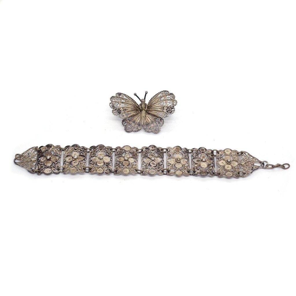Zilveren filigraan sieraden – armband en vlinderbroche, Bijoux, Sacs & Beauté, Bijoux anciens, Enlèvement, Argent, Bracelet