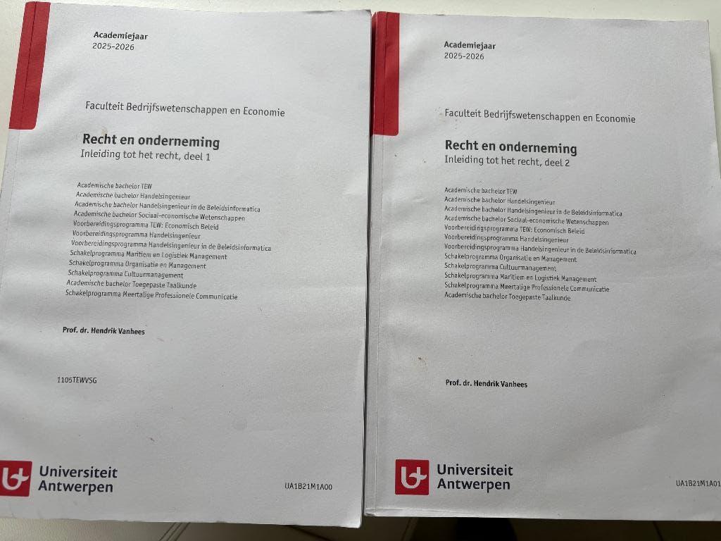 Recht en Onderneming deel 1 en deel 2  2025-2026, Boeken, Studieboeken en Cursussen, Ophalen, Zo goed als nieuw