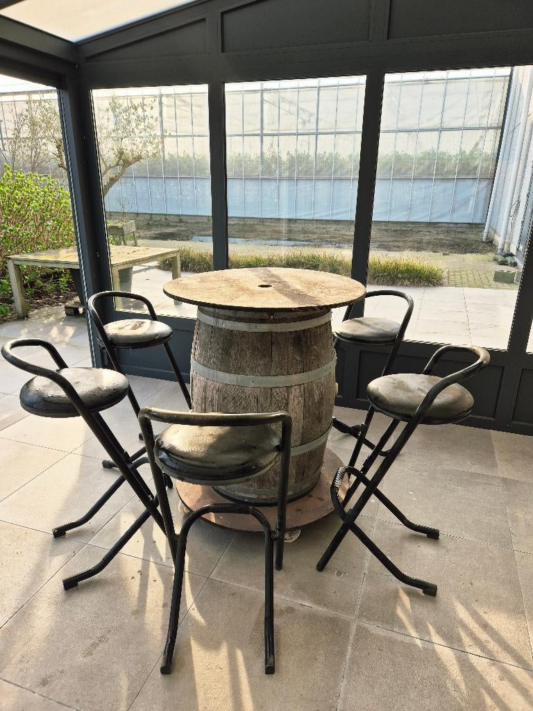 terras , ton + krukjes, Tuin en Terras, Ophalen, Gebruikt, Hout, Stapelbaar