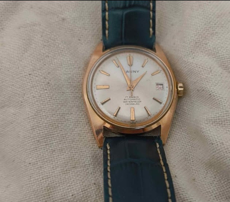 montre homme automatique 21jewels suisse, Handtassen en Accessoires, Overige merken, Leer, Ophalen of Verzenden, Zo goed als nieuw