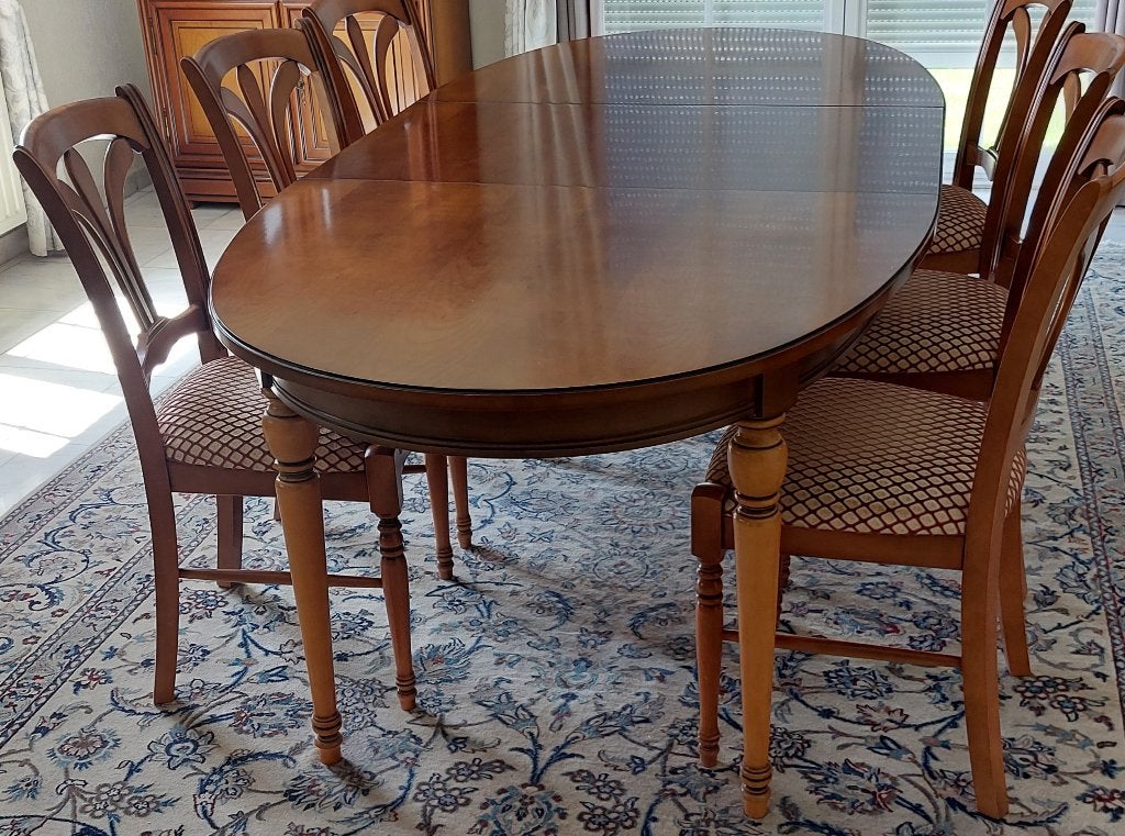 Tafel in kerselaar, Huis en Inrichting, Ophalen, Gebruikt, 100 tot 150 cm, 200 cm of meer