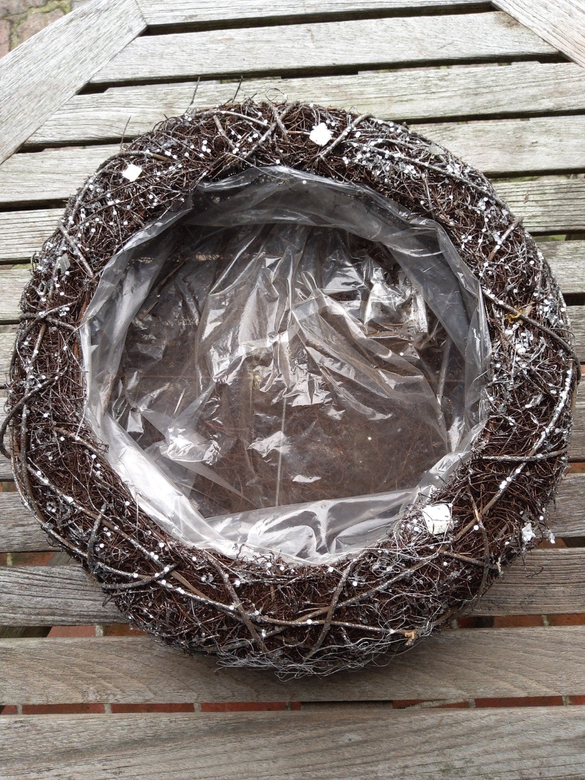 Planten- / kerstkrans met wit-zilveren accenten.(Ø 40 cm), 40 cm, Gebruikt, Krans, Ophalen of Verzenden