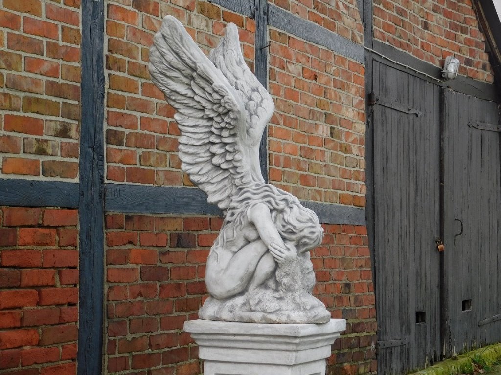 Statue d'ange agenouillé - 110 cm - Pierre, Jardin & Terrasse, Enlèvement ou Envoi, Pierre