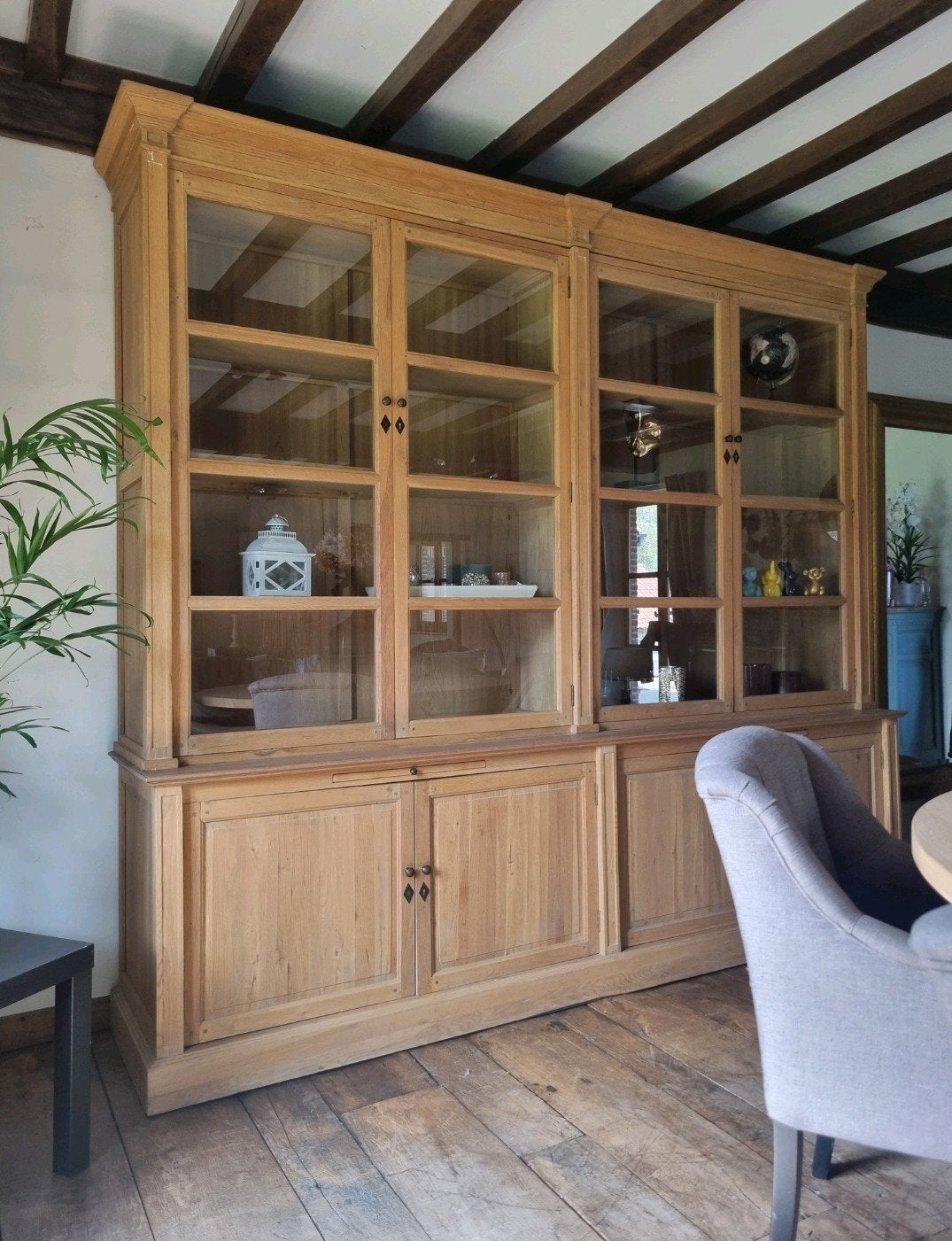Eiken buffetkast/vitrinekast, Huis en Inrichting, Kasten | Buffetkasten, Ophalen, ., Eikenhout, 200 cm of meer