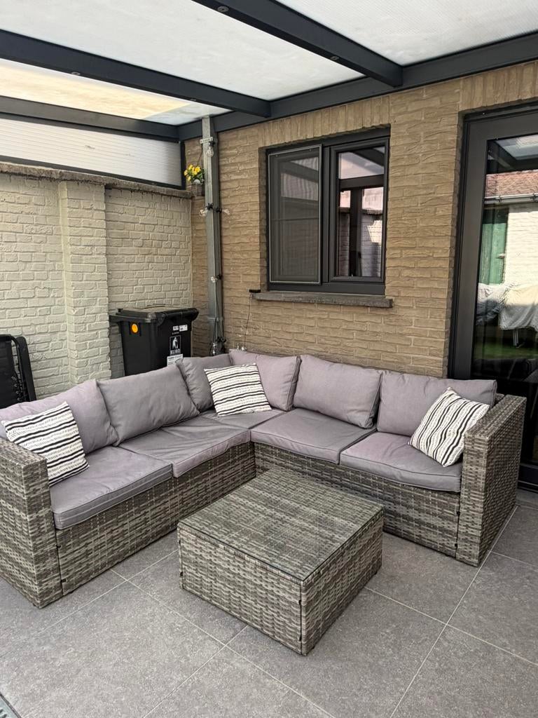 Gio lounge L-vorm 208x208x65, Tuin en Terras, Tuinsets en Loungesets, Ophalen, 5 zitplaatsen, Gebruikt, Rotan