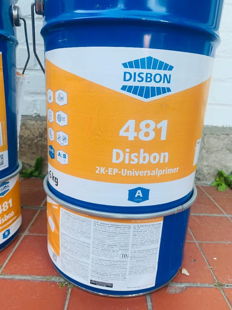 Primaire époxy DISBON 2K professionnel – 4 bidons, 5 à 10 litres, Enlèvement, Comme neuf, Peinture