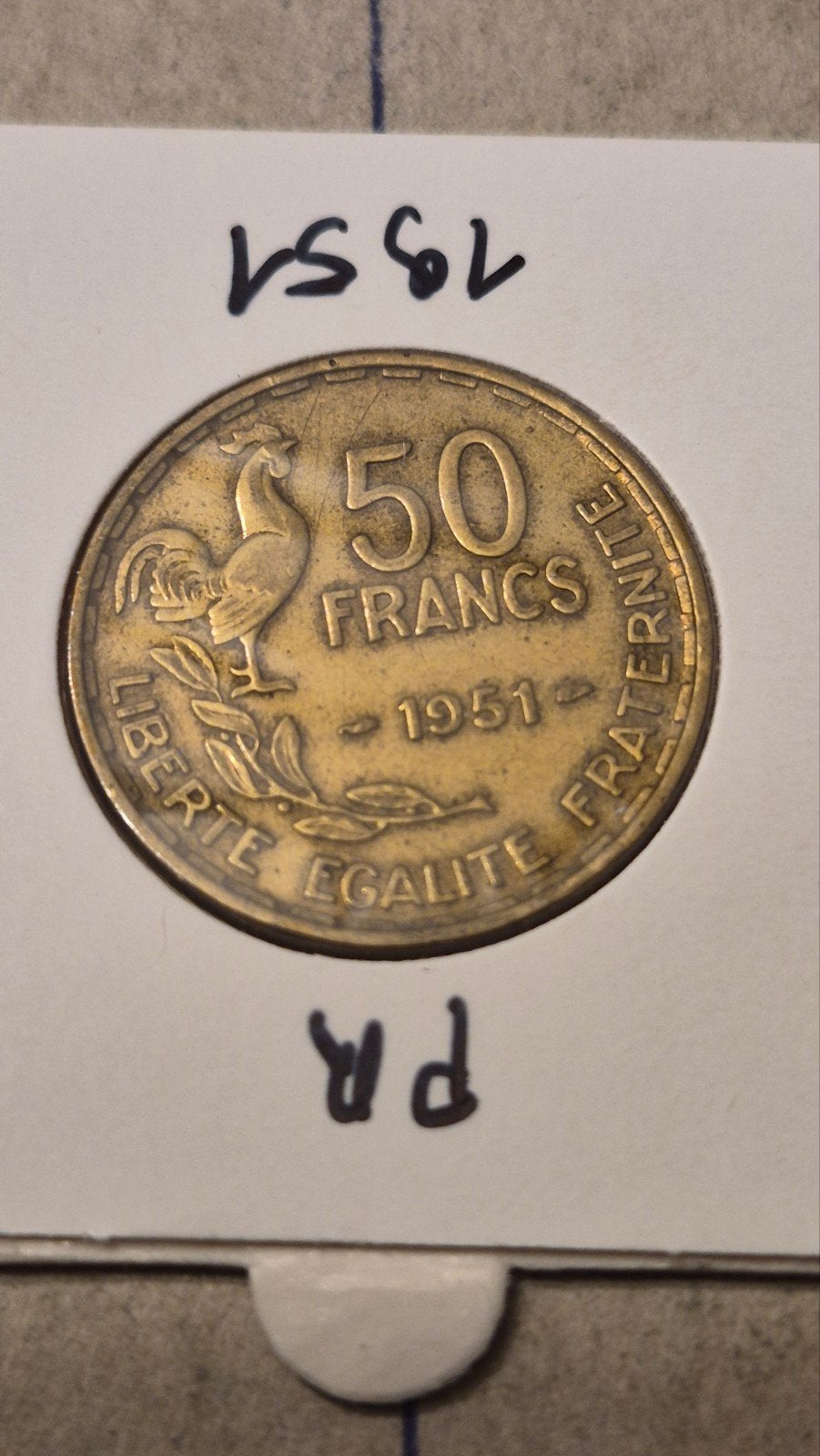 50 cent 1951 Frankrijk een beetje weerspiegeling munthouder, Ophalen of Verzenden, Frankrijk, Losse munt