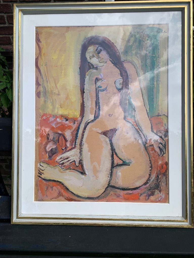 Marcel Van Driessche  Poserend Zittend Naakt‼️1971, Ophalen, Passe-partout, Papier/karton, Portret