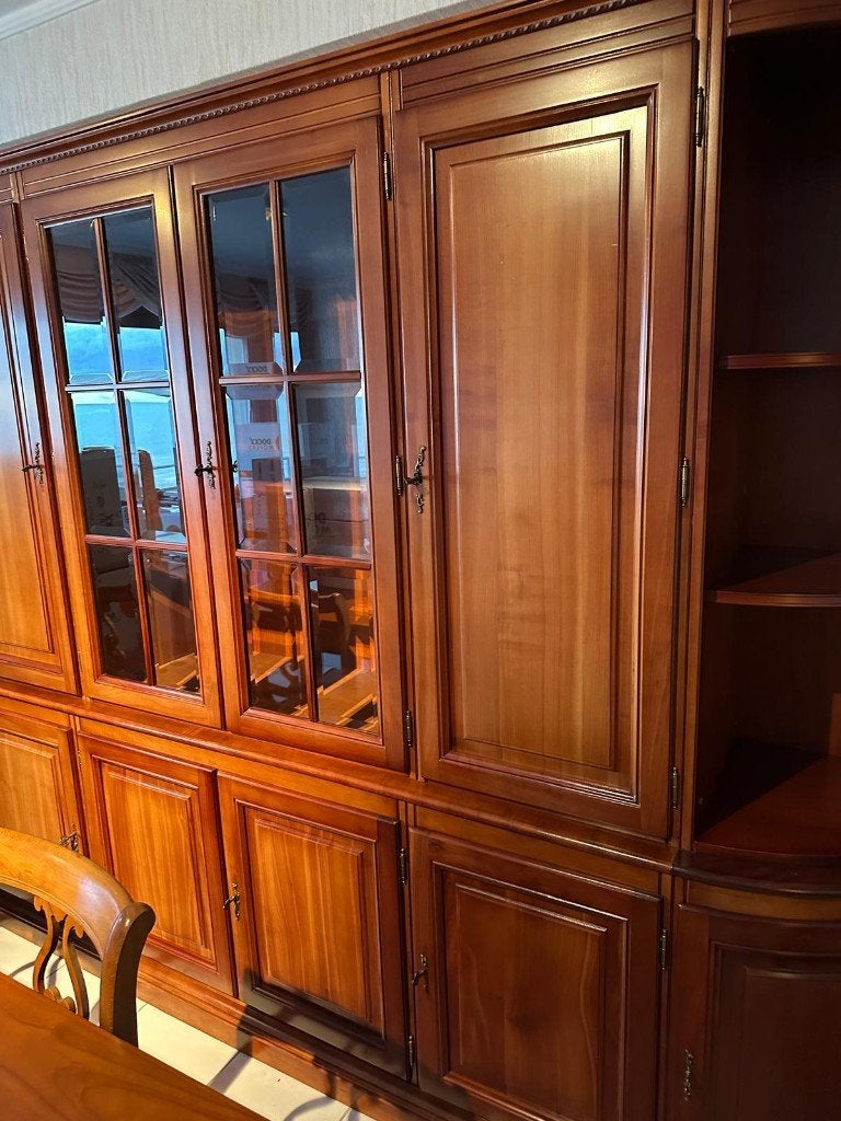 Massief houten vitrinekast met glas, Huis en Inrichting, Ophalen, Glas, Klassiek, Antiek, Vintage, Gebruikt