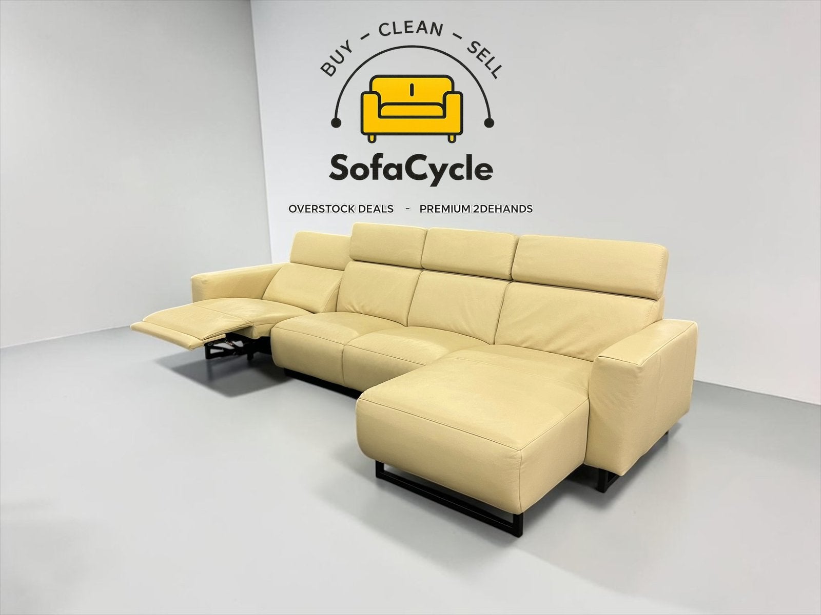 Fauteuil d'angle en cuir véritable beige, angle R avec relax, Enlèvement ou Envoi, Comme neuf, SofaCycle, Info@sofacycle.be