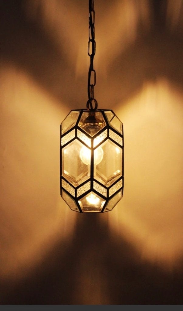 Lampe suspendue Vintage Jugendstil — (verre et laiton), Comme neuf, Verre, Enlèvement, E27 (grand)