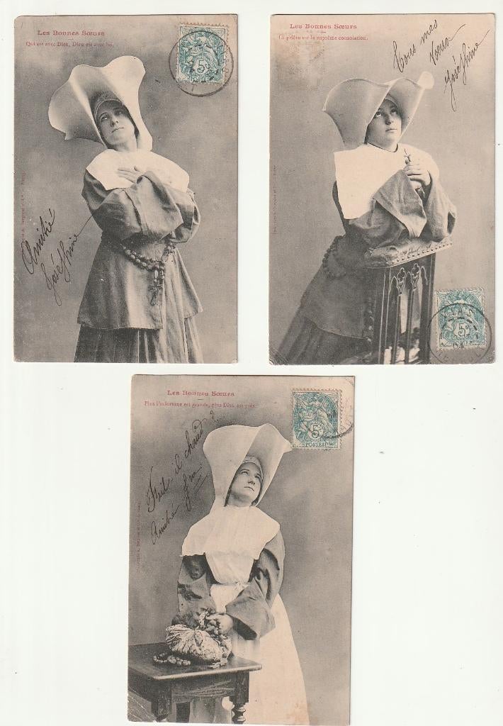 Lot 3 kaartjes BERGERET Les Bonnes Soeurs (nonnetjes), Verzenden, Gelopen, Overige thema's