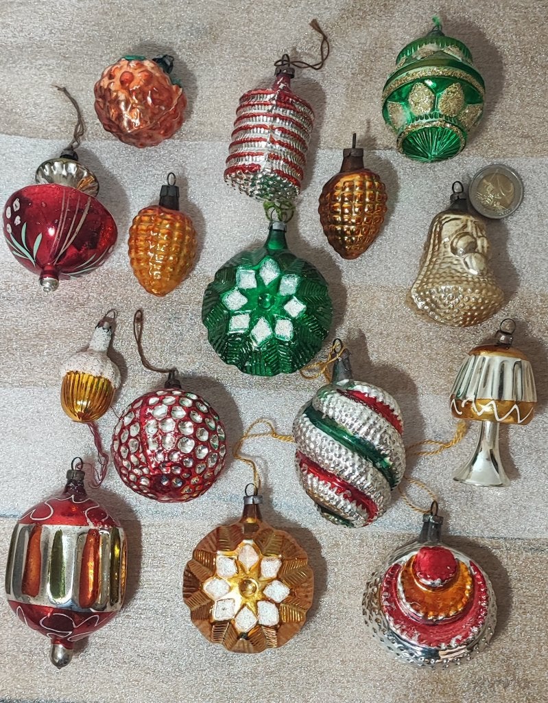 Set van 15 antieke glazen kerstballen, Ophalen of Verzenden