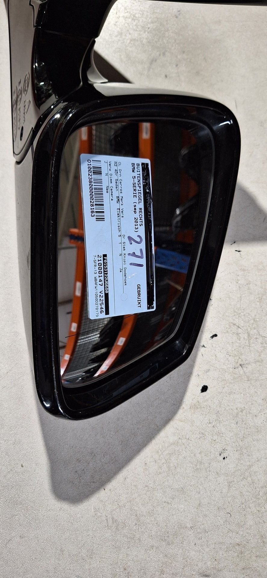 BMW 5-Serie (F10/F11 LCI) Buitenspiegel Rechts Hoogglans Zwa, Gebruikt, -, -, Ophalen of Verzenden