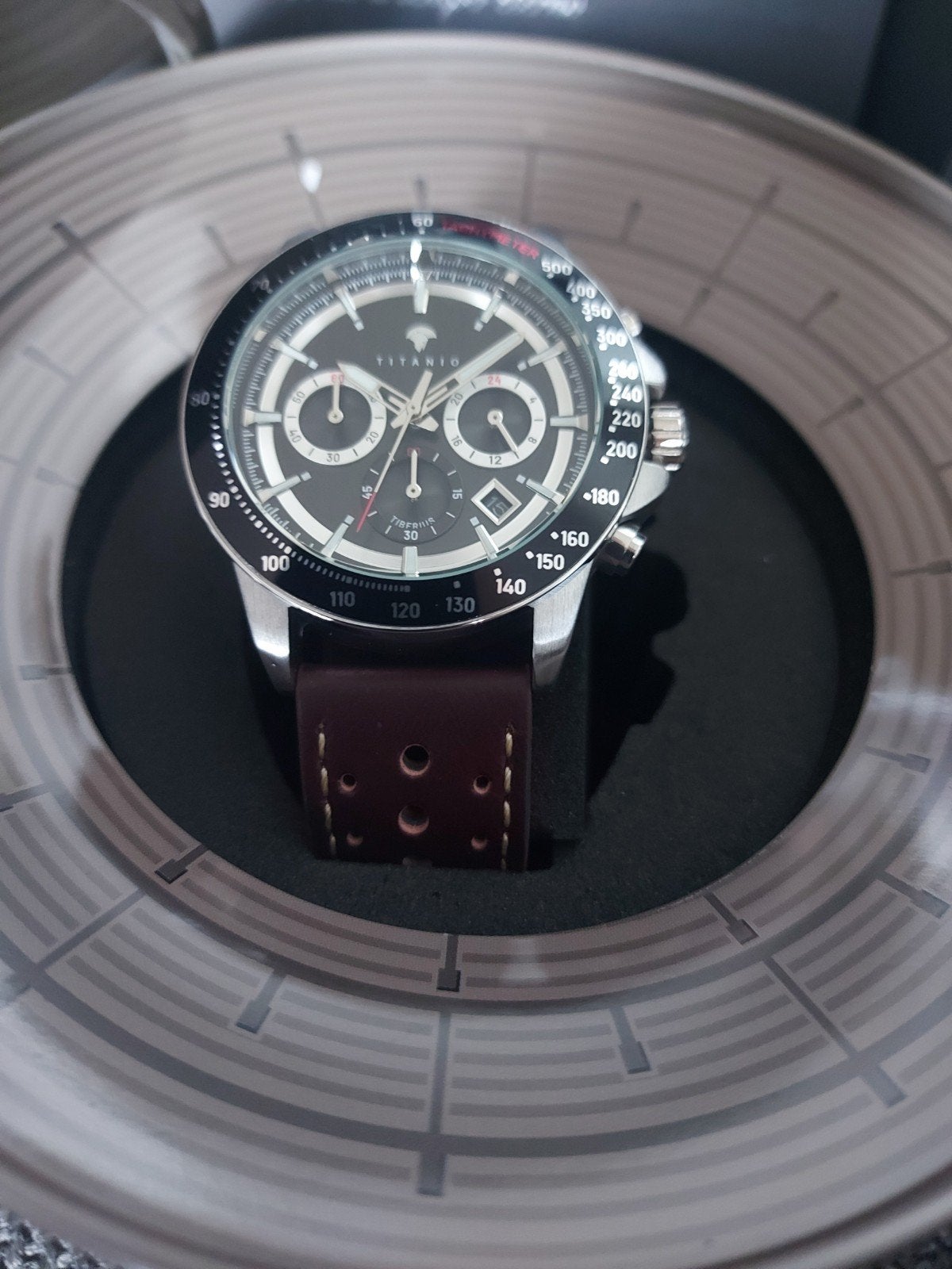 Montre en cuir véritable Titanio Tiberius, Enlèvement, Acier, Acier