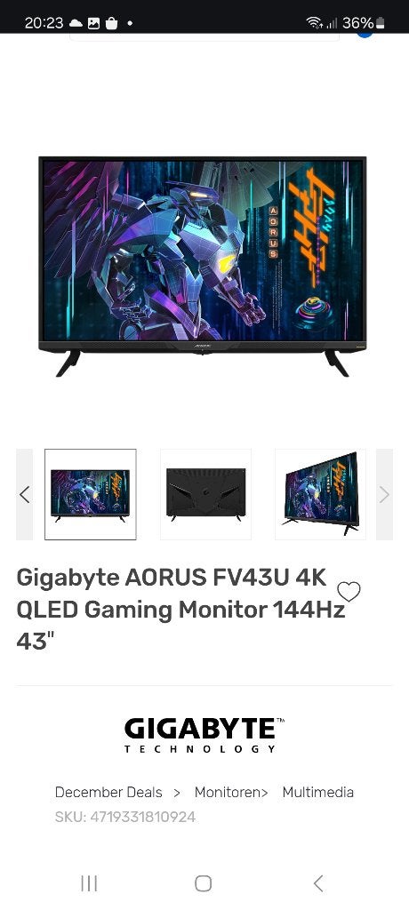 Monitor 43 inch Aorus 144hz 4k qled, Ophalen, Zo goed als nieuw
