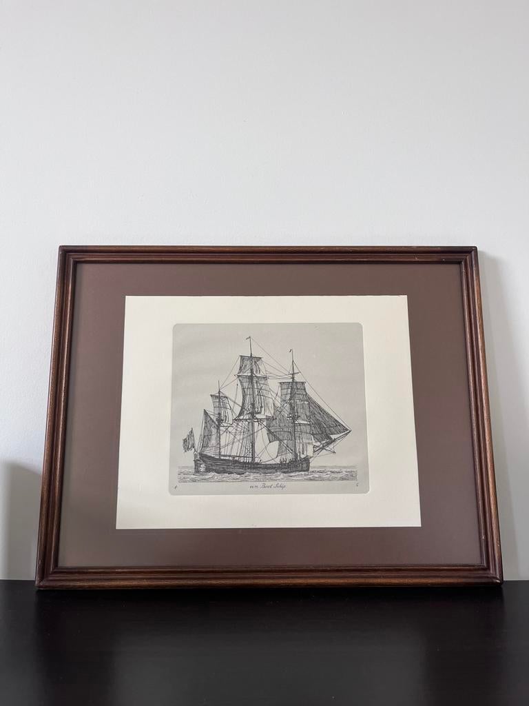 Voilier à cadre maritime « A Boat Ship » encadré 33x43cm, Enlèvement ou Envoi