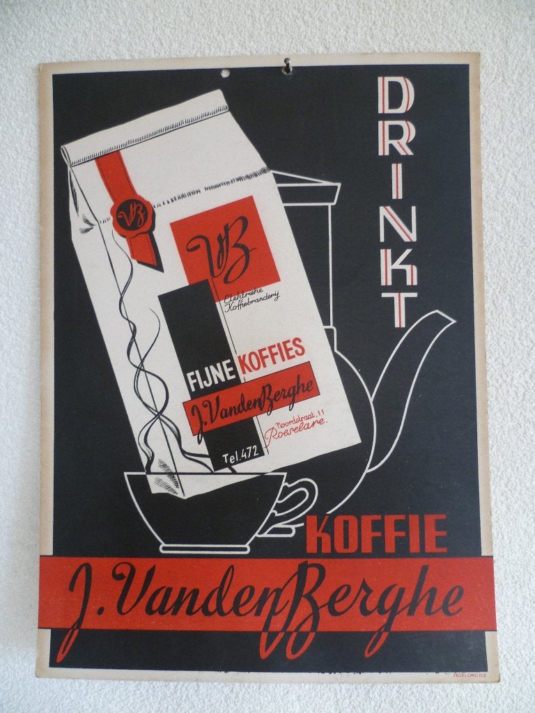 KARTONNEN RECLAME"DRINKT J.V.D BERGHE KOFFIE"UIT 1950, Verzamelen, Ophalen of Verzenden, Gebruikt, Reclamebord
