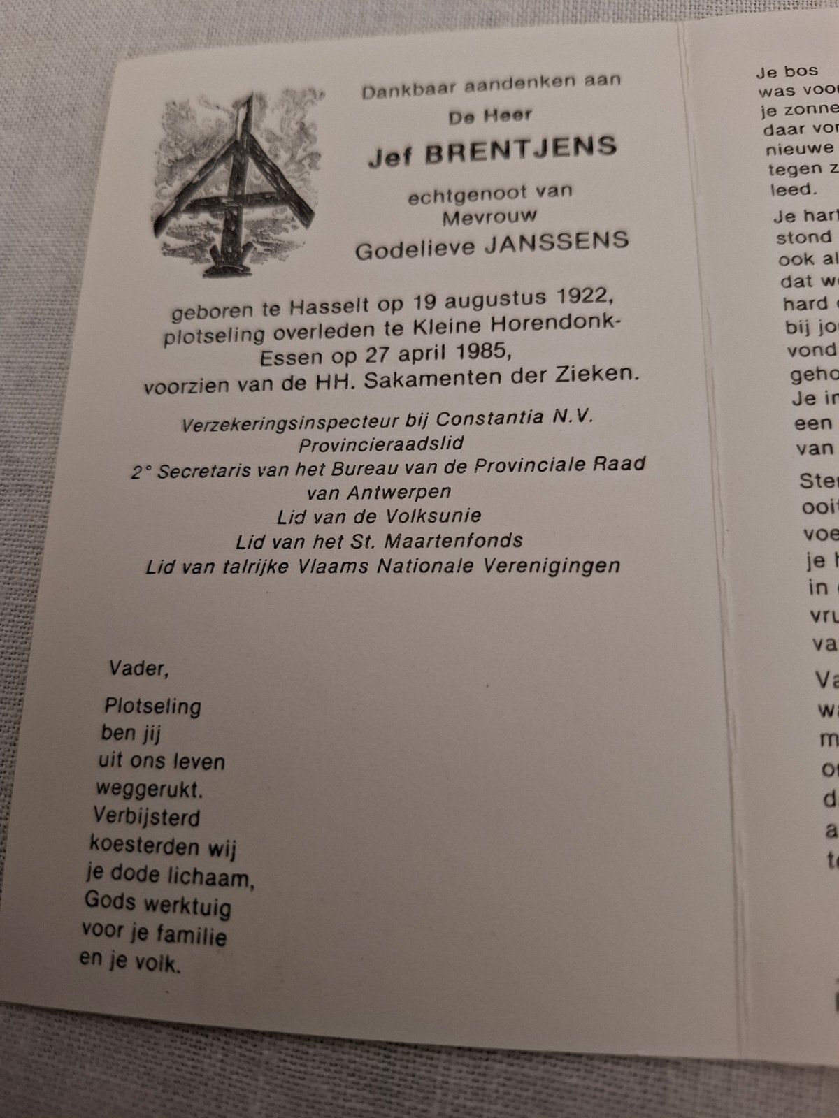 bidprentje berkenkruis, Ophalen of Verzenden, Bidprentje