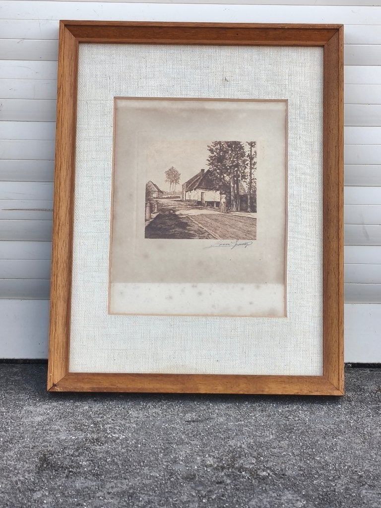 Gravure ruelle animee signe louis greuze, Antiek en Kunst, Ophalen of Verzenden, Gravure