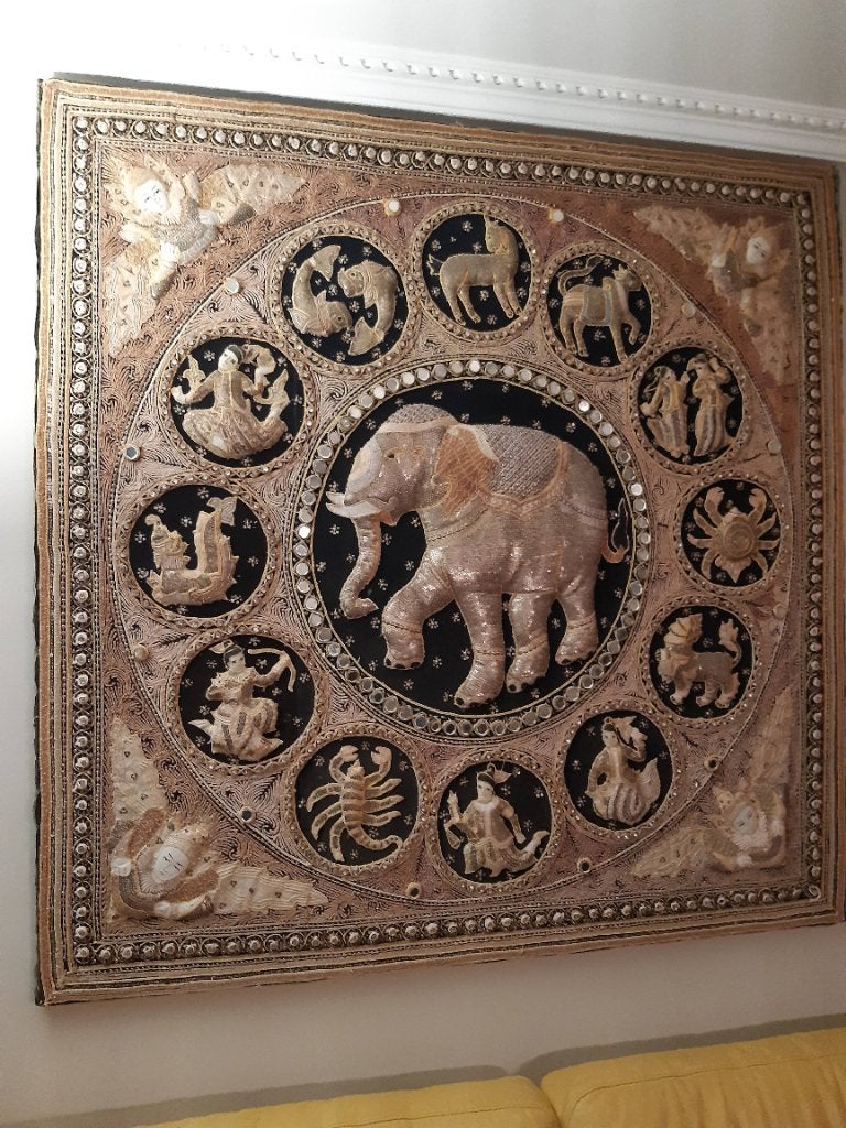 Tapisserie thaïlandaise, Antiquités & Art, Autres styles, 1 mètre - 2 mètres, Fait main, Autres sujets