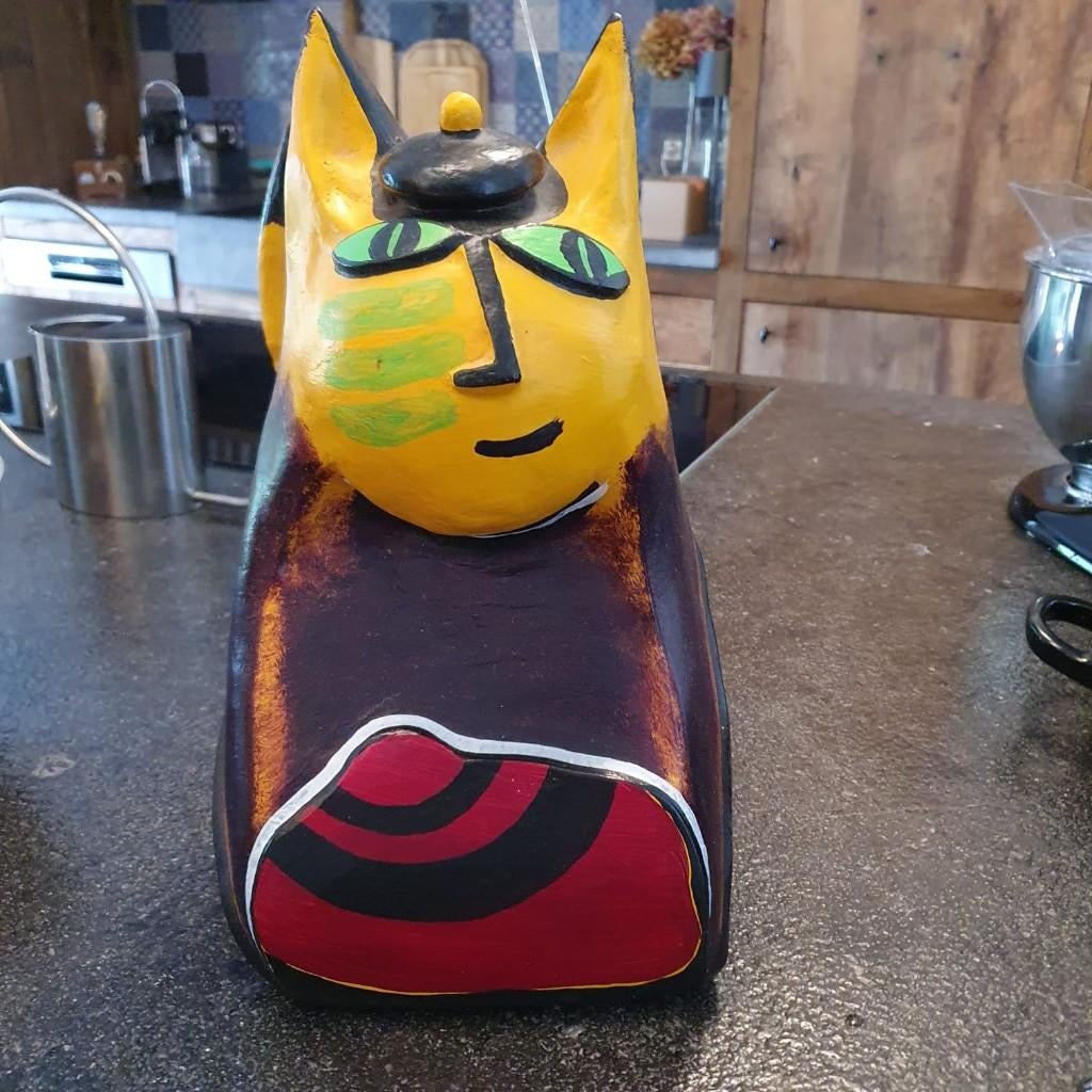 Guillaume Corneille, "Le Chat Assis" Sculpture résine, Fait main, Autres sujets, Enlèvement, Multicolore