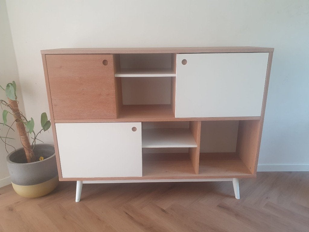 Bibliotheek of wand kast in retro look, Ophalen, 100 tot 150 cm, 100 tot 150 cm, Overige houtsoorten