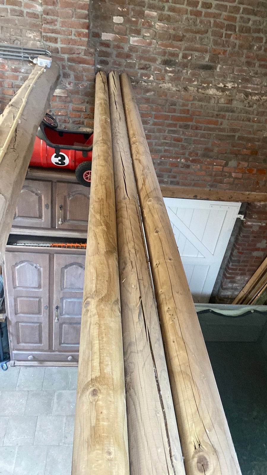 3 ronde houten palen 400cm lang 10cm diameter, Ophalen, Zo goed als nieuw, 250 cm of meer, Palen